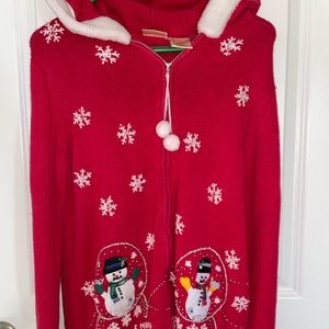 Bobbie Brooks size medium zip up hooded holiday sweater
